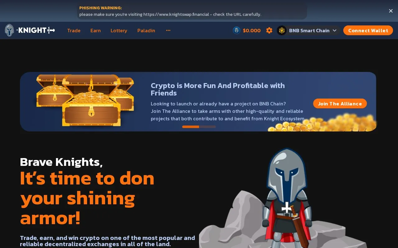 KnightSwap Finance homepage screenshot