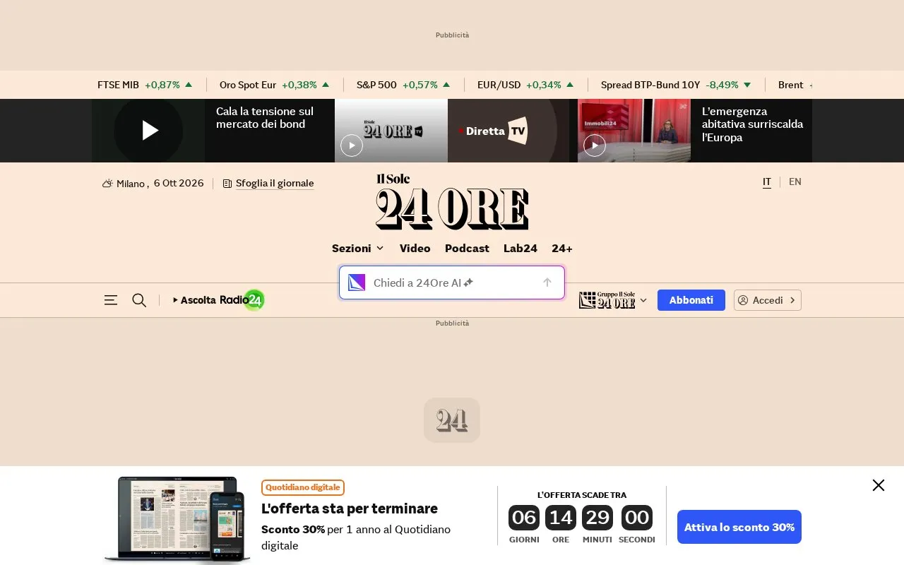Il Sole 24 ORE homepage screenshot