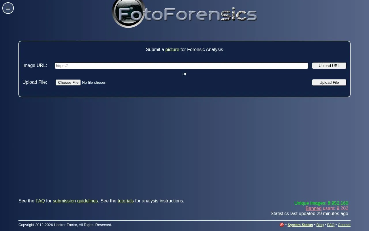 FotoForensics homepage screenshot