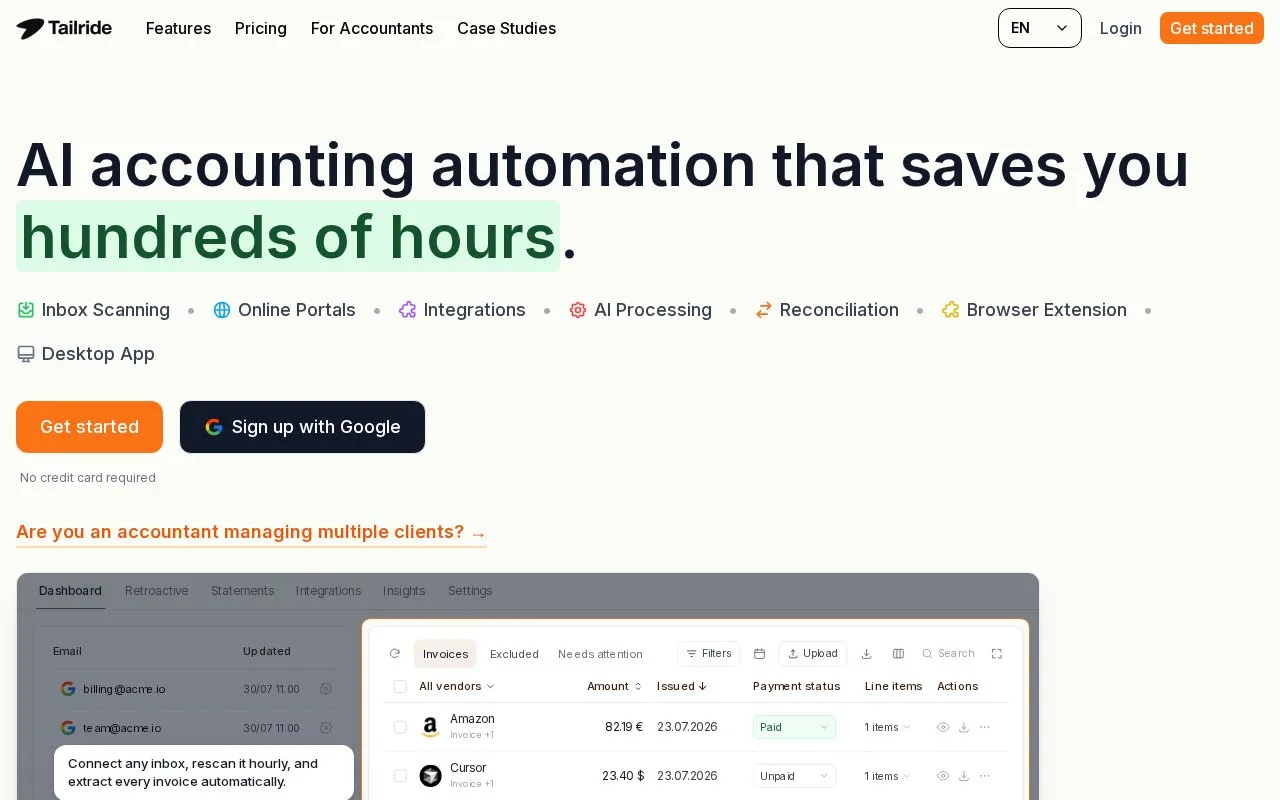 Tailride homepage screenshot
