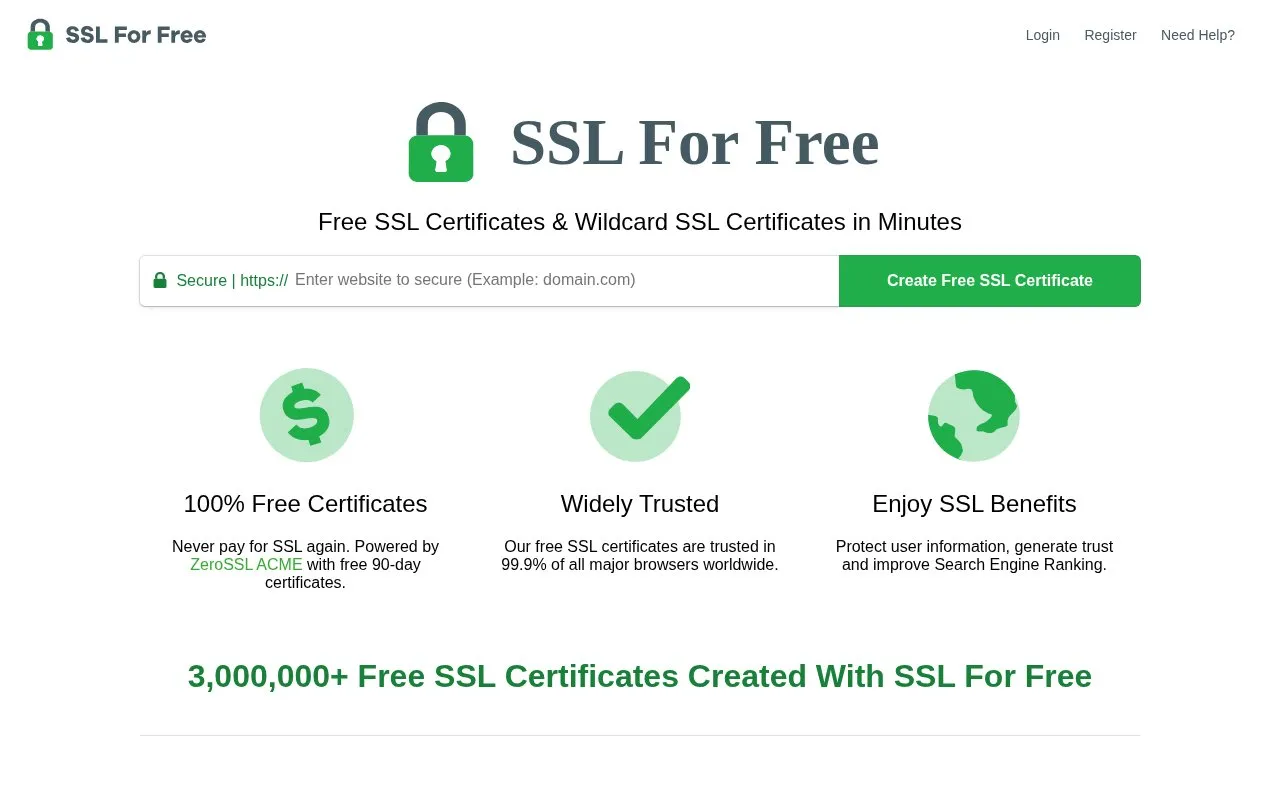 SSL for Free homepage screenshot