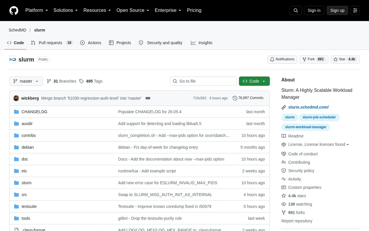 Slurm homepage screenshot