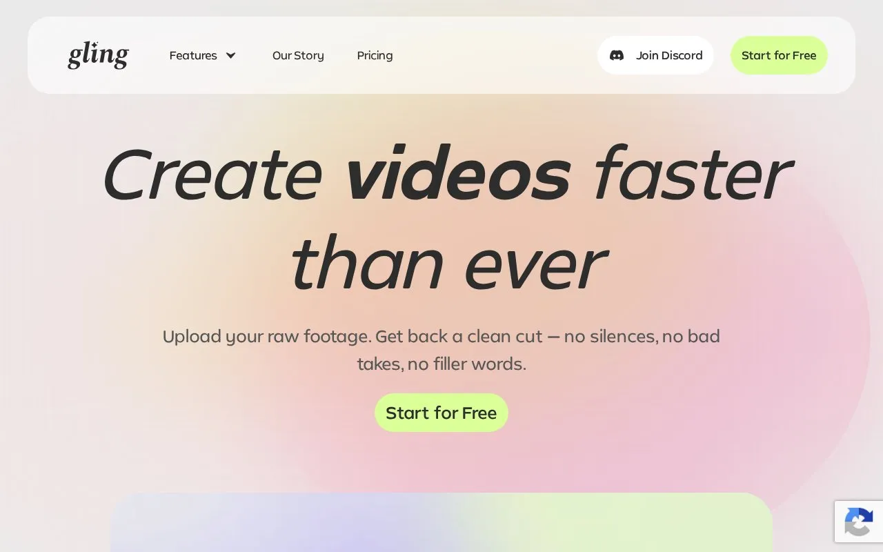 Gling homepage screenshot