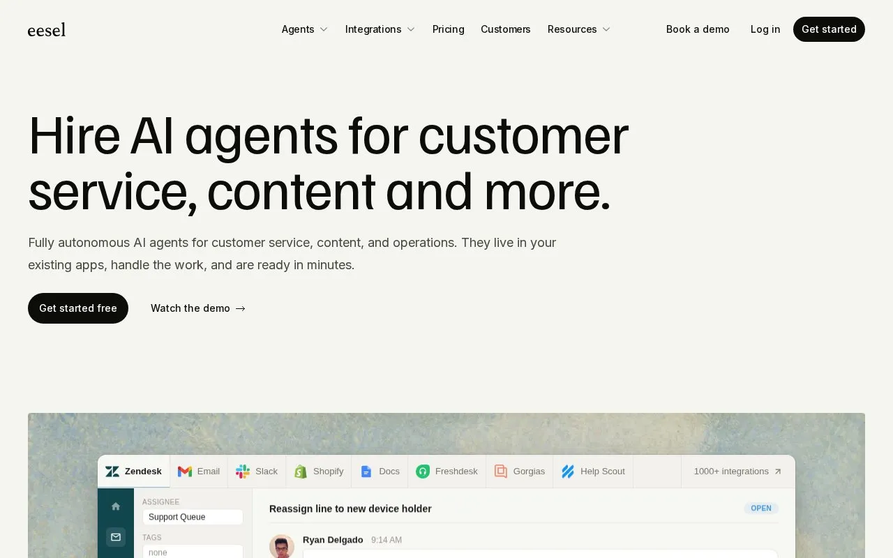 eesel AI homepage screenshot