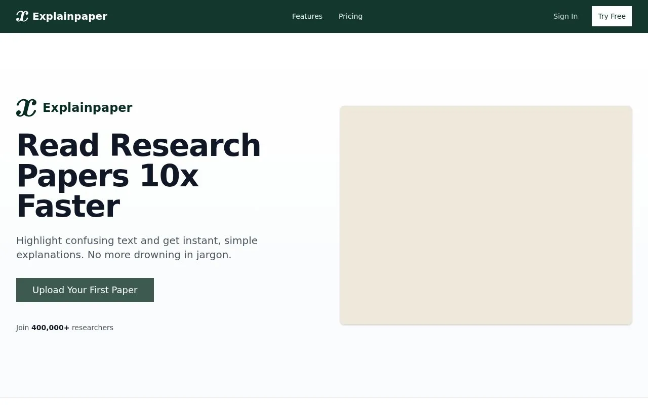 Explainpaper homepage screenshot