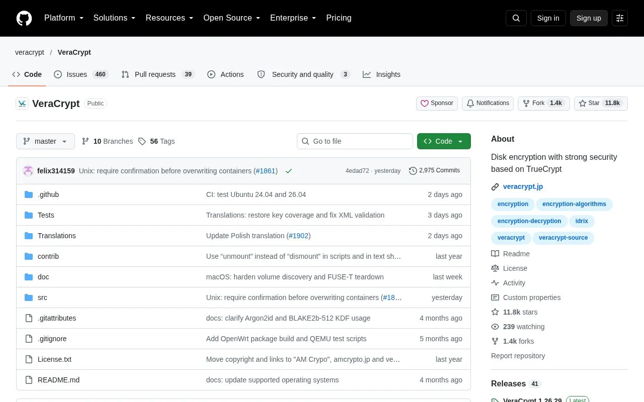 Vera Crypt homepage screenshot