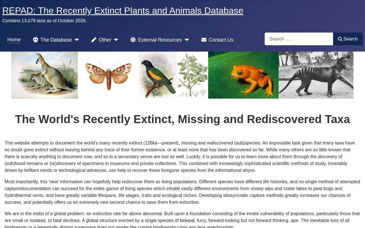 RecentlyExtinctSpecies homepage screenshot