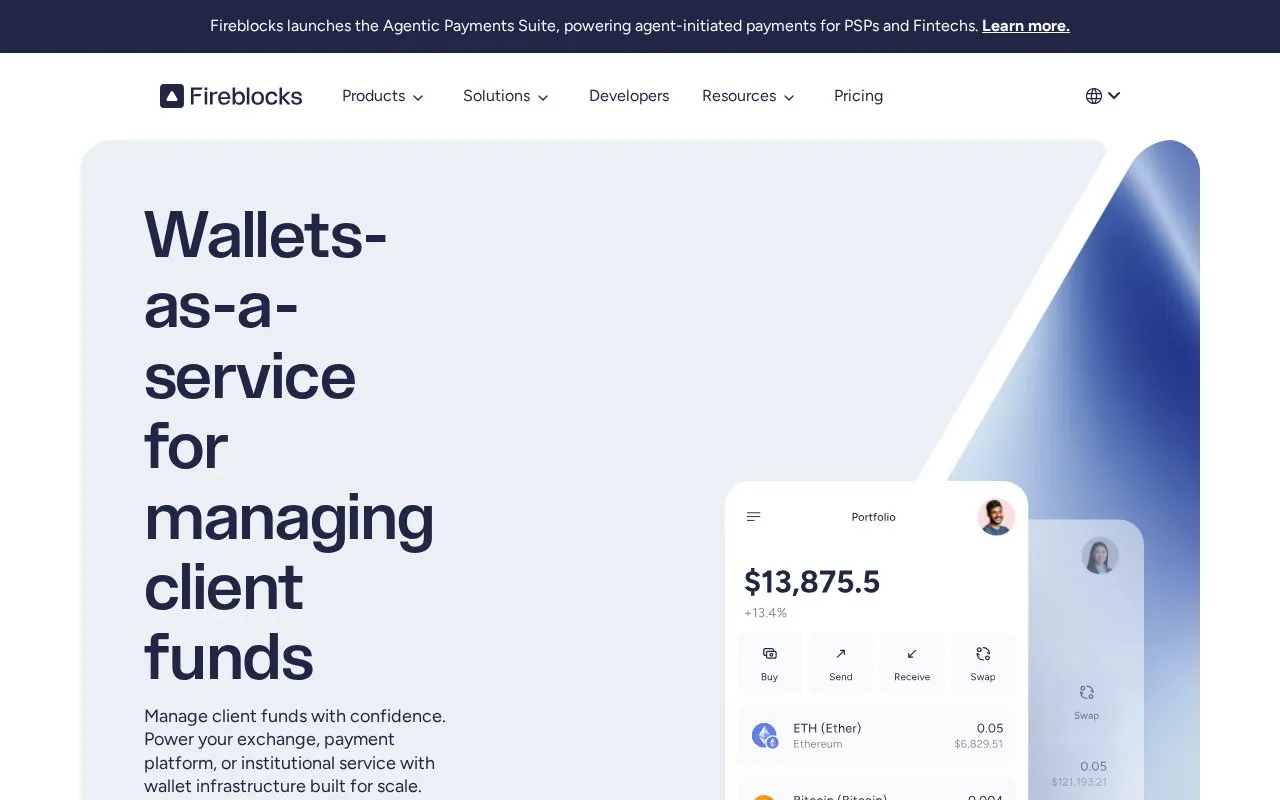 Fireblocks Embedded Wallet homepage screenshot