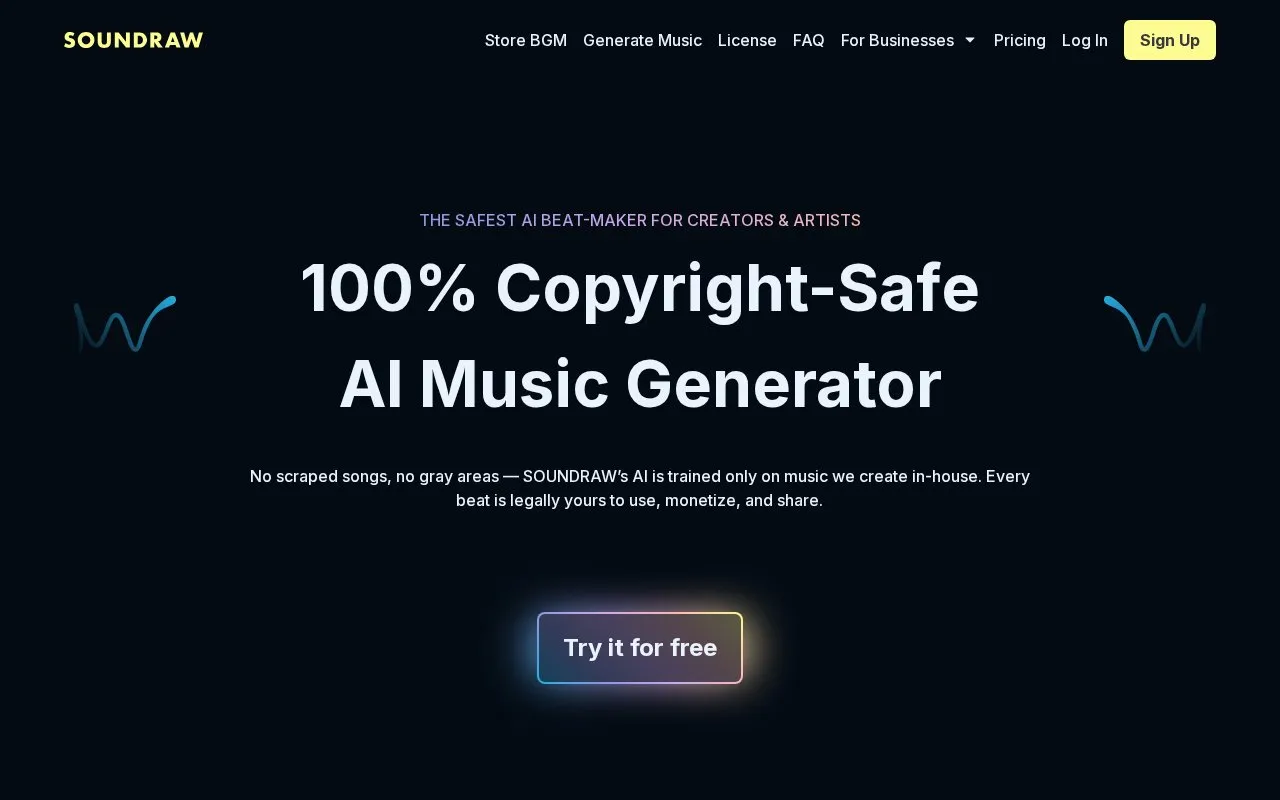 SOUNDRAW homepage screenshot