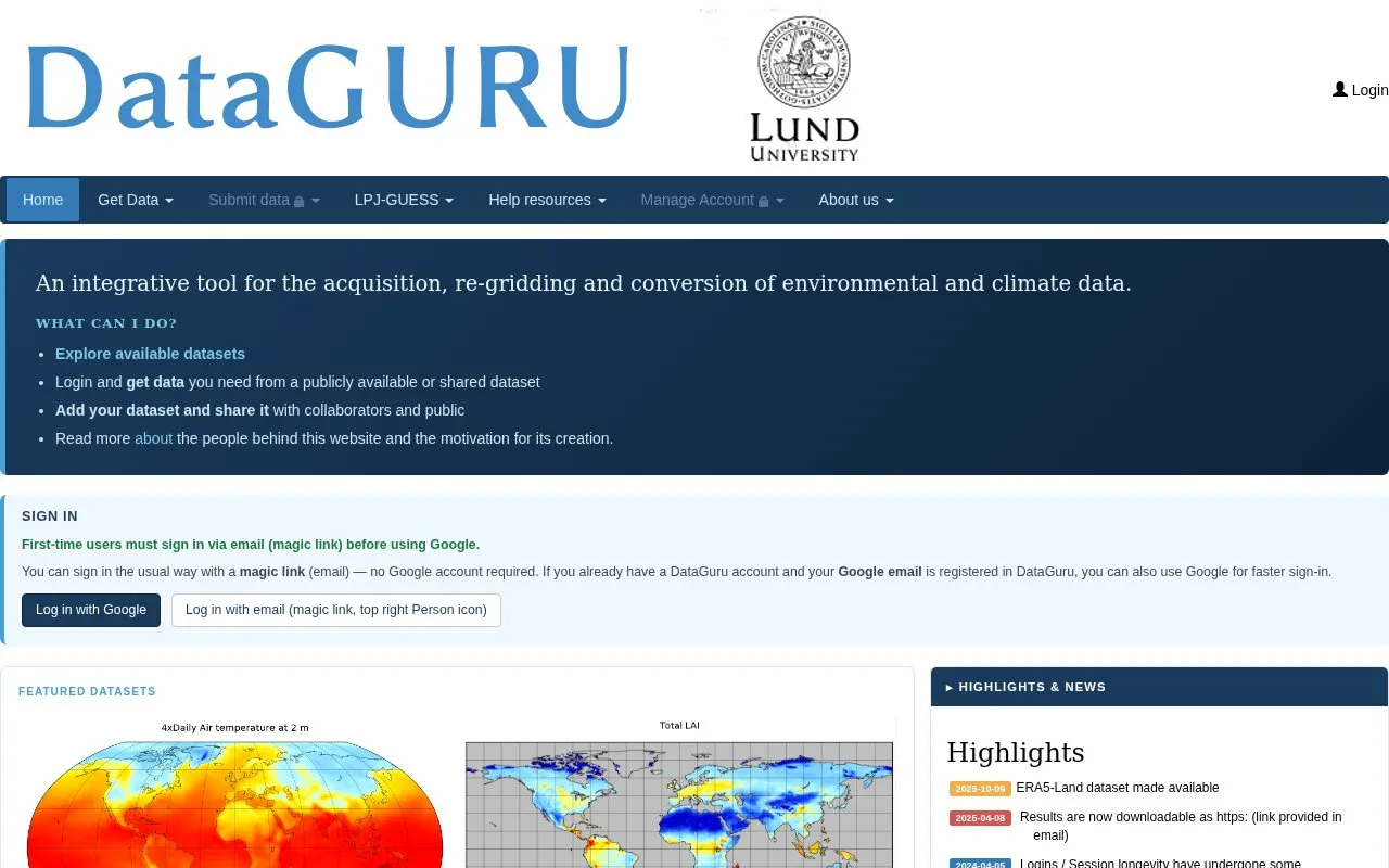 DataGURU homepage screenshot
