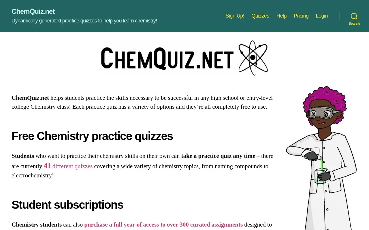 ChemQuiz homepage screenshot