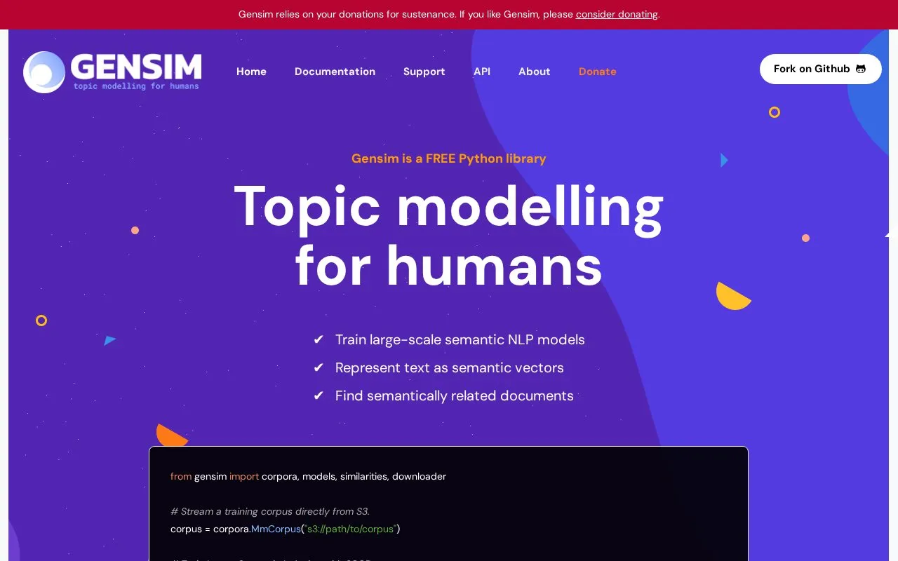 Gensim homepage screenshot