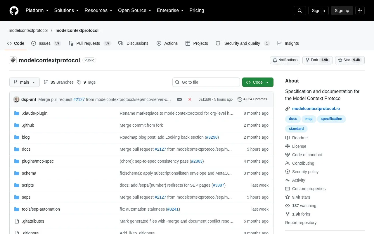 Model Context Protocol homepage screenshot