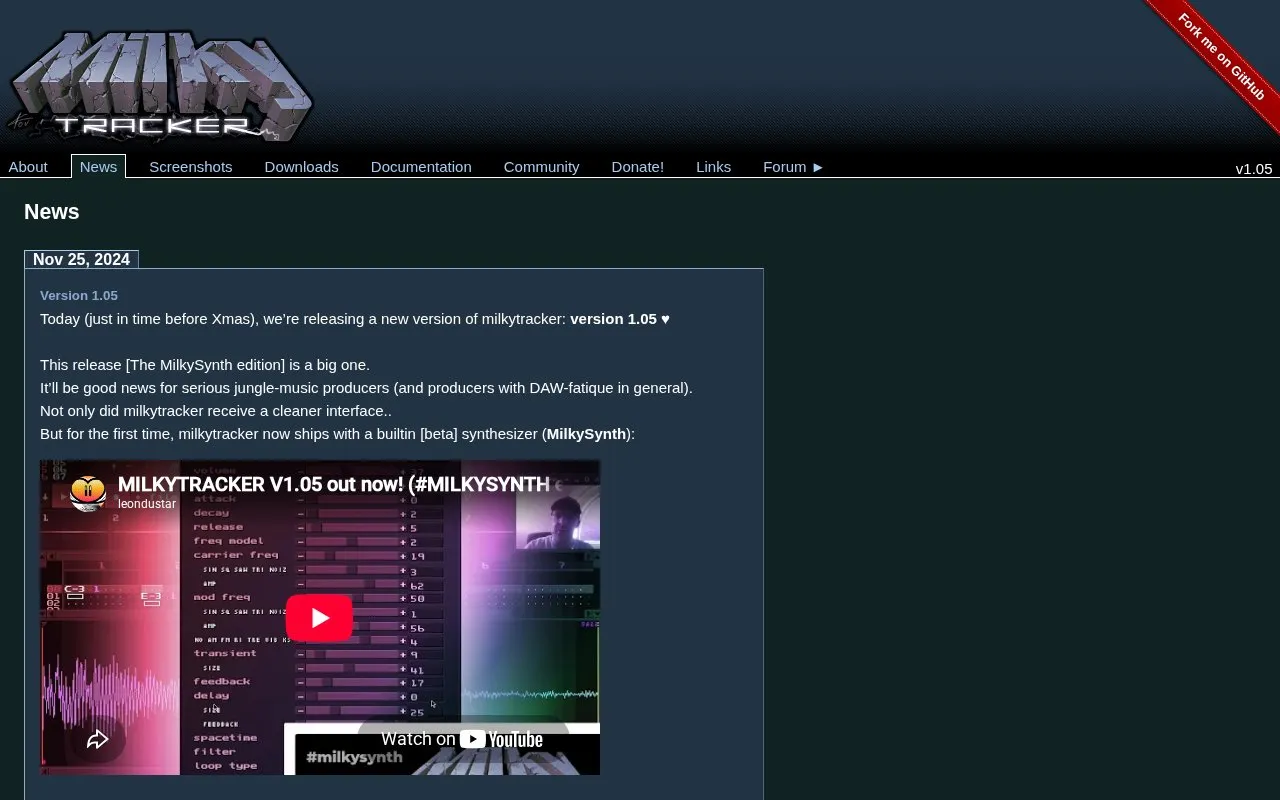 MilkyTracker homepage screenshot