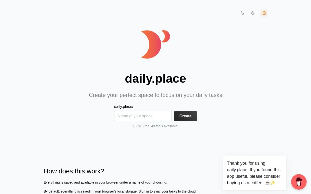 Daily place homepage screenshot