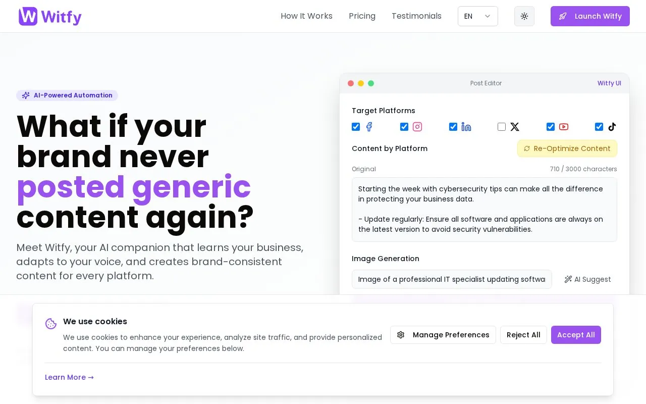 Witfy homepage screenshot