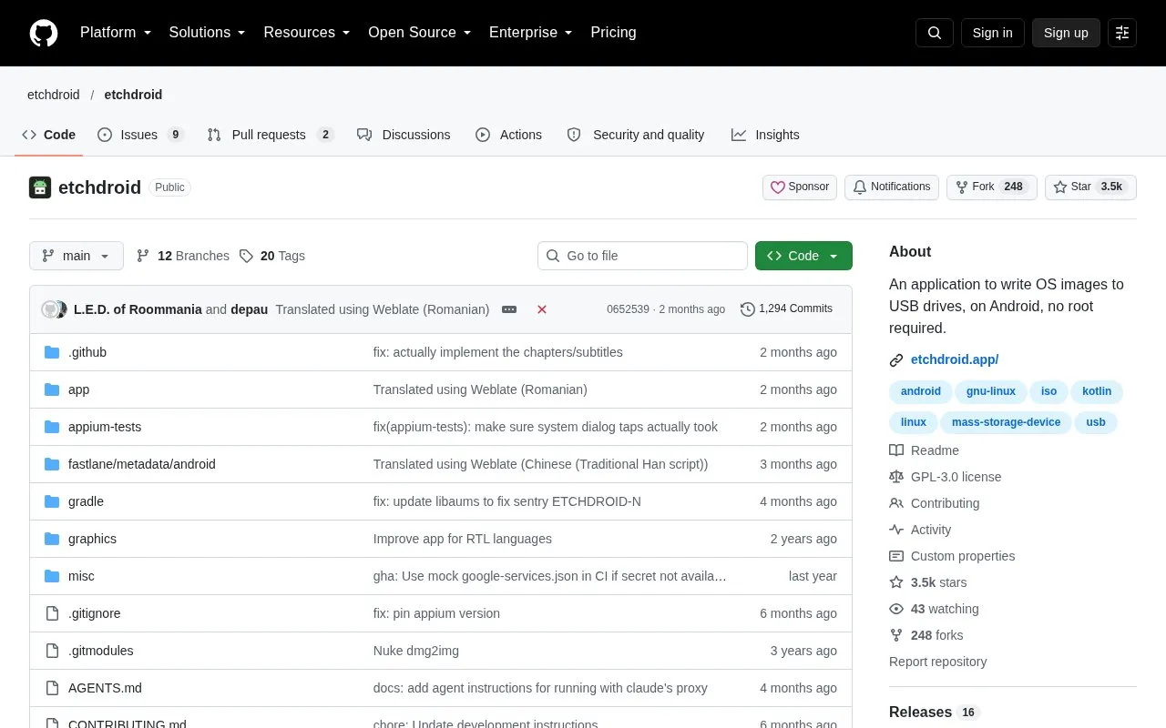 Etchdroid homepage screenshot