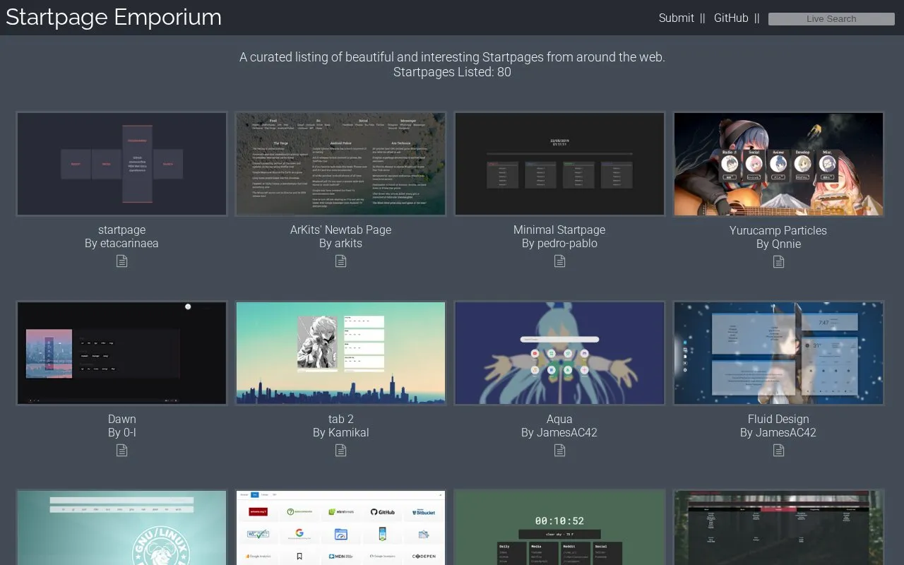 Startpage Emporium homepage screenshot