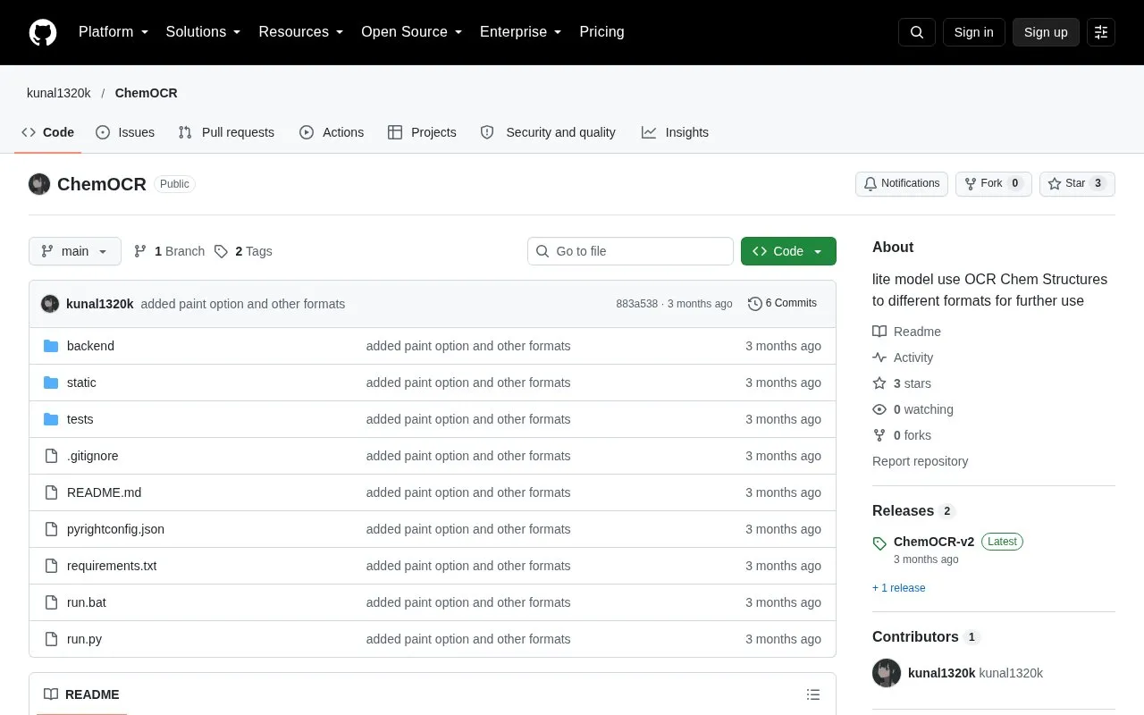 ChemOCR homepage screenshot