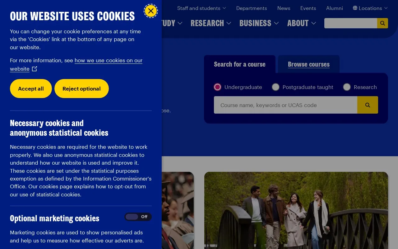 University of York homepage screenshot