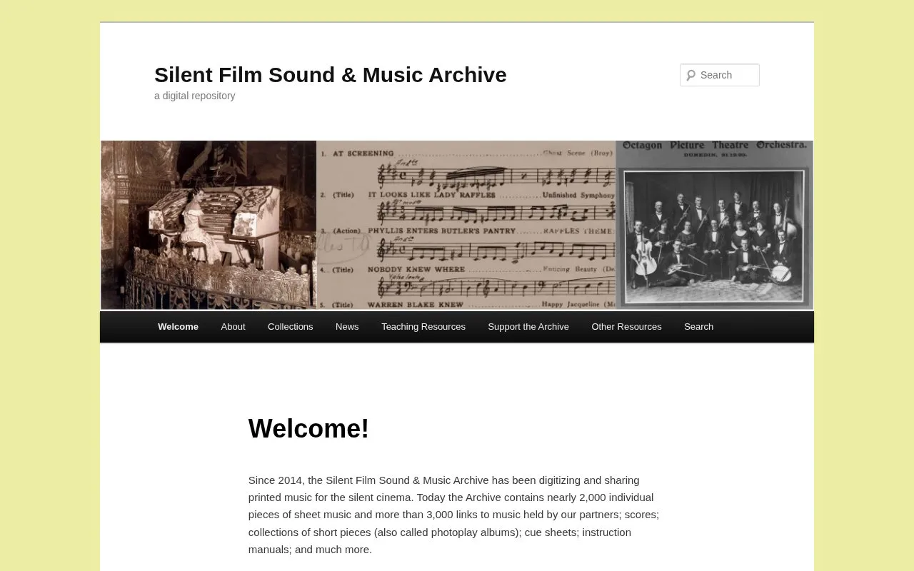 Silent Film Archive homepage screenshot
