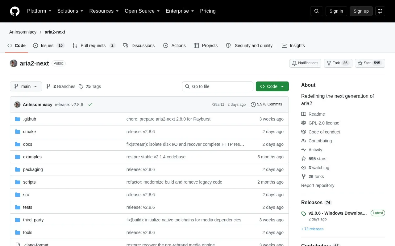 Aria2 Next homepage screenshot