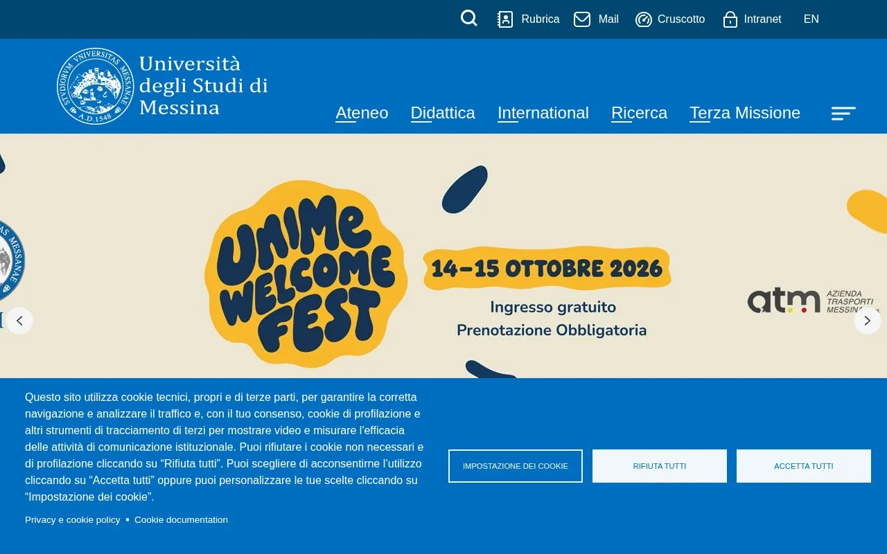 Università degli Studi di Messina homepage screenshot