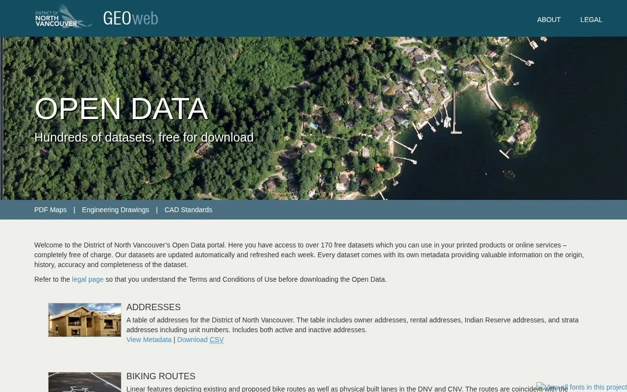 District of North Vancouver’s Open Data portal homepage screenshot