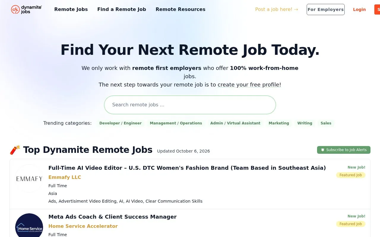 Dynamite Jobs homepage screenshot