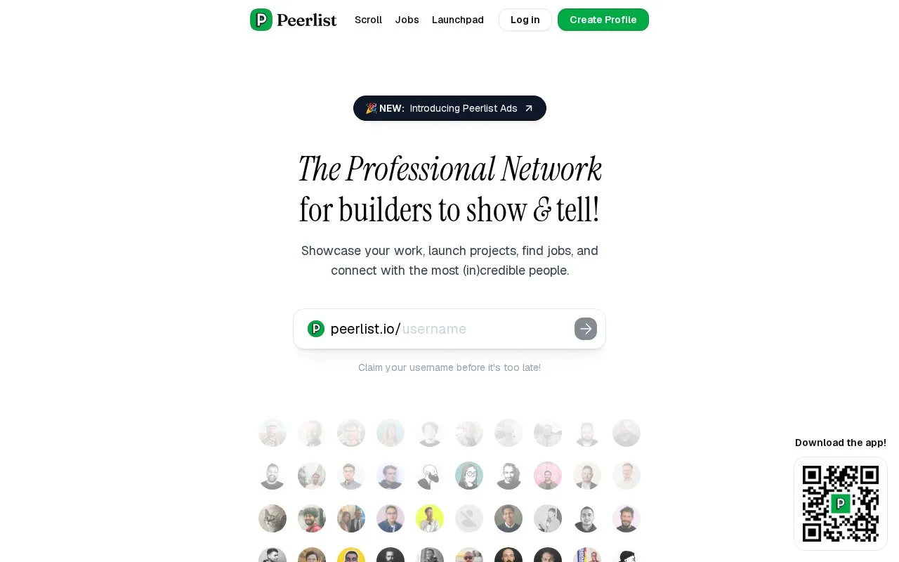 Peerlist homepage screenshot