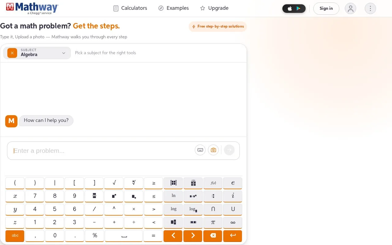 Mathway homepage screenshot