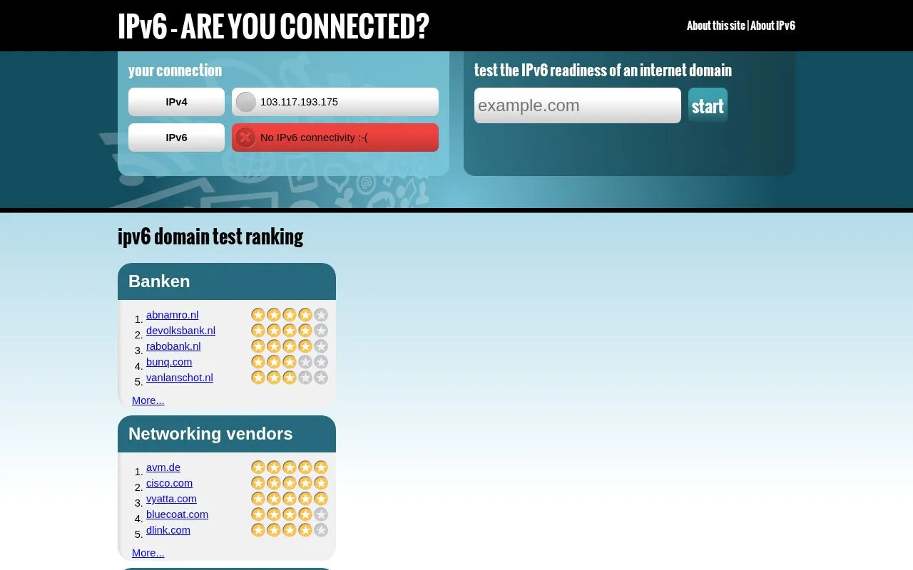 IPv6 Leak Test homepage screenshot