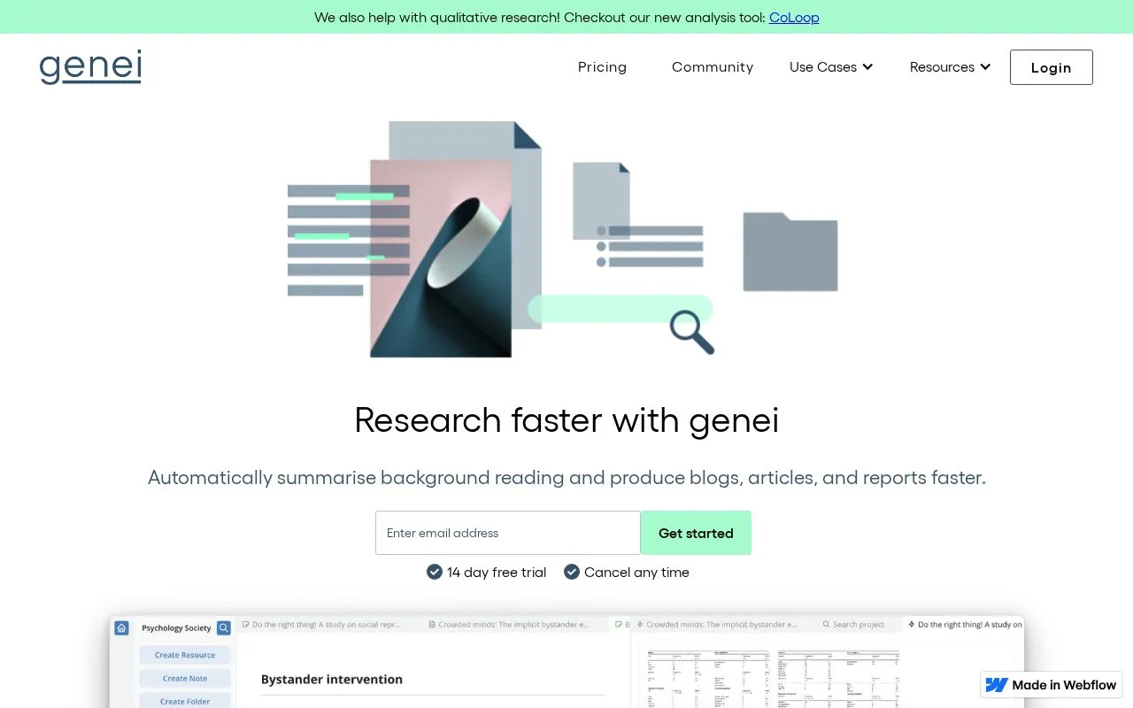 Genei homepage screenshot