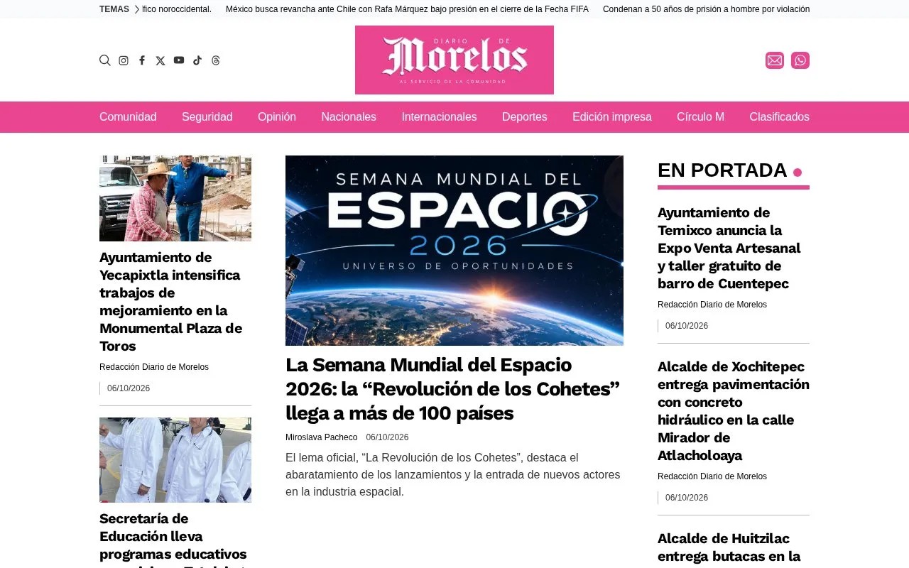 Diario de Morelos homepage screenshot