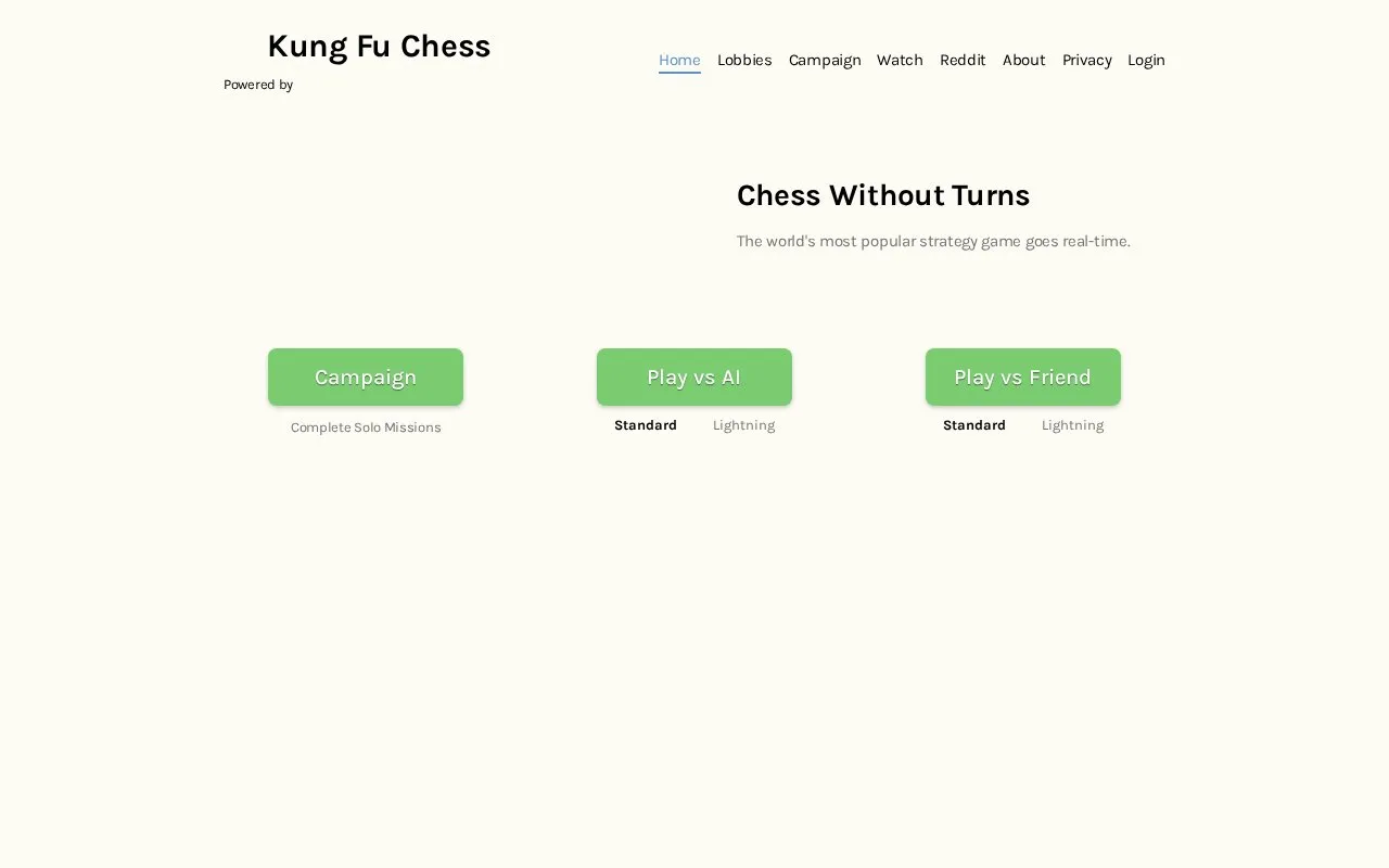 Kung Fu Chess homepage screenshot