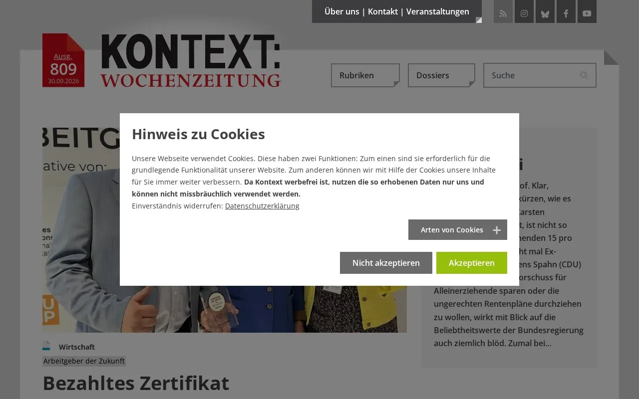 Kontext weekly homepage screenshot