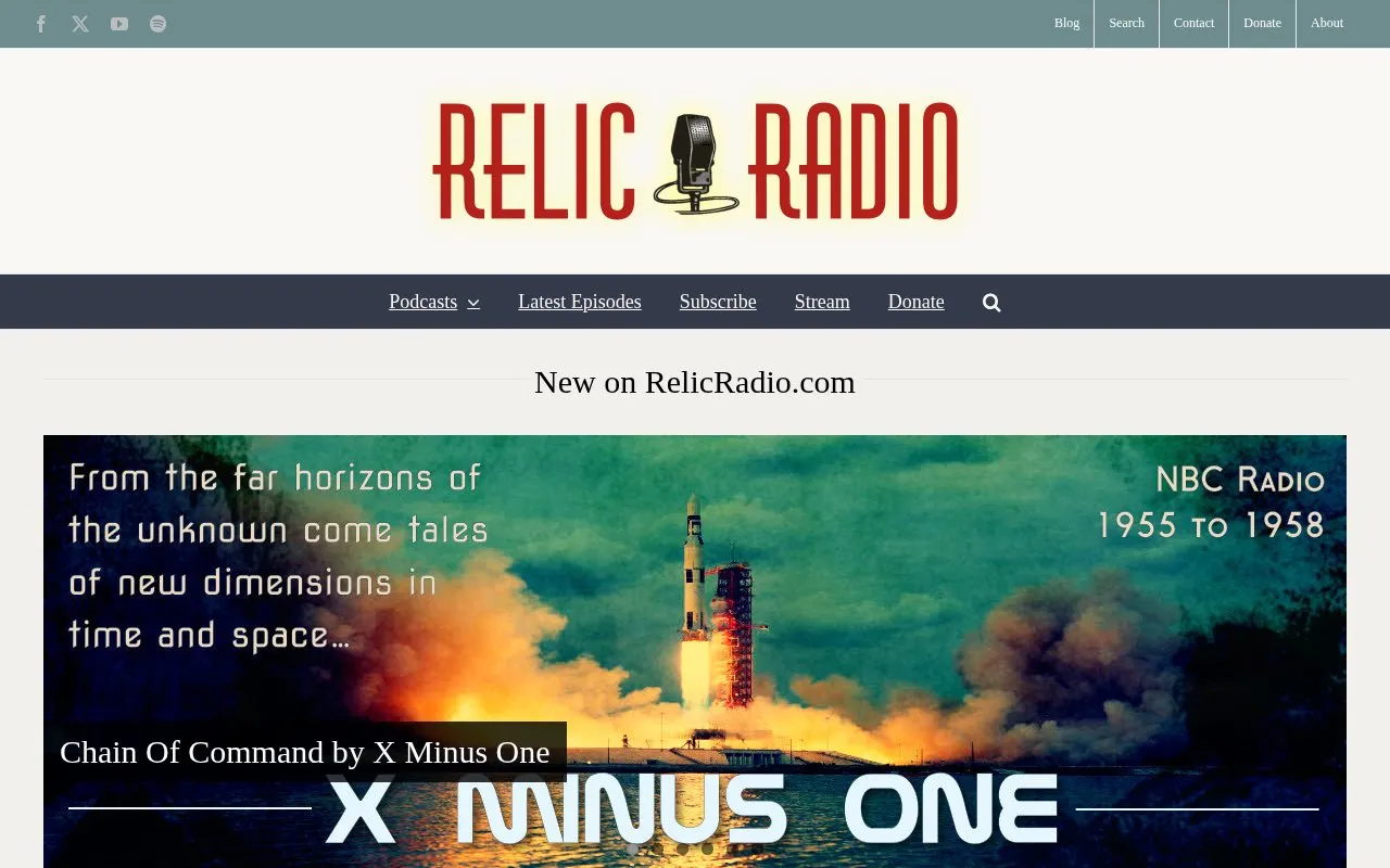 Relic Radio homepage screenshot