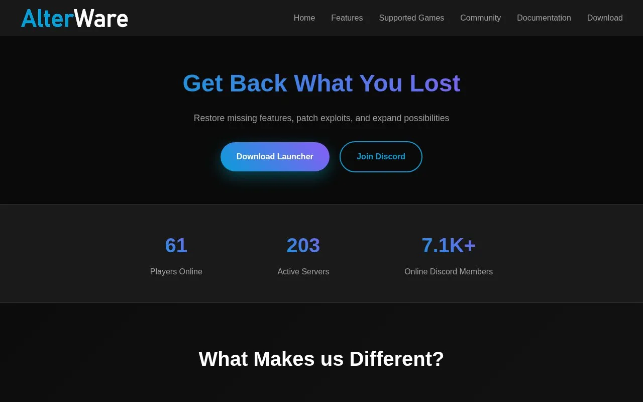 AlterWare homepage screenshot
