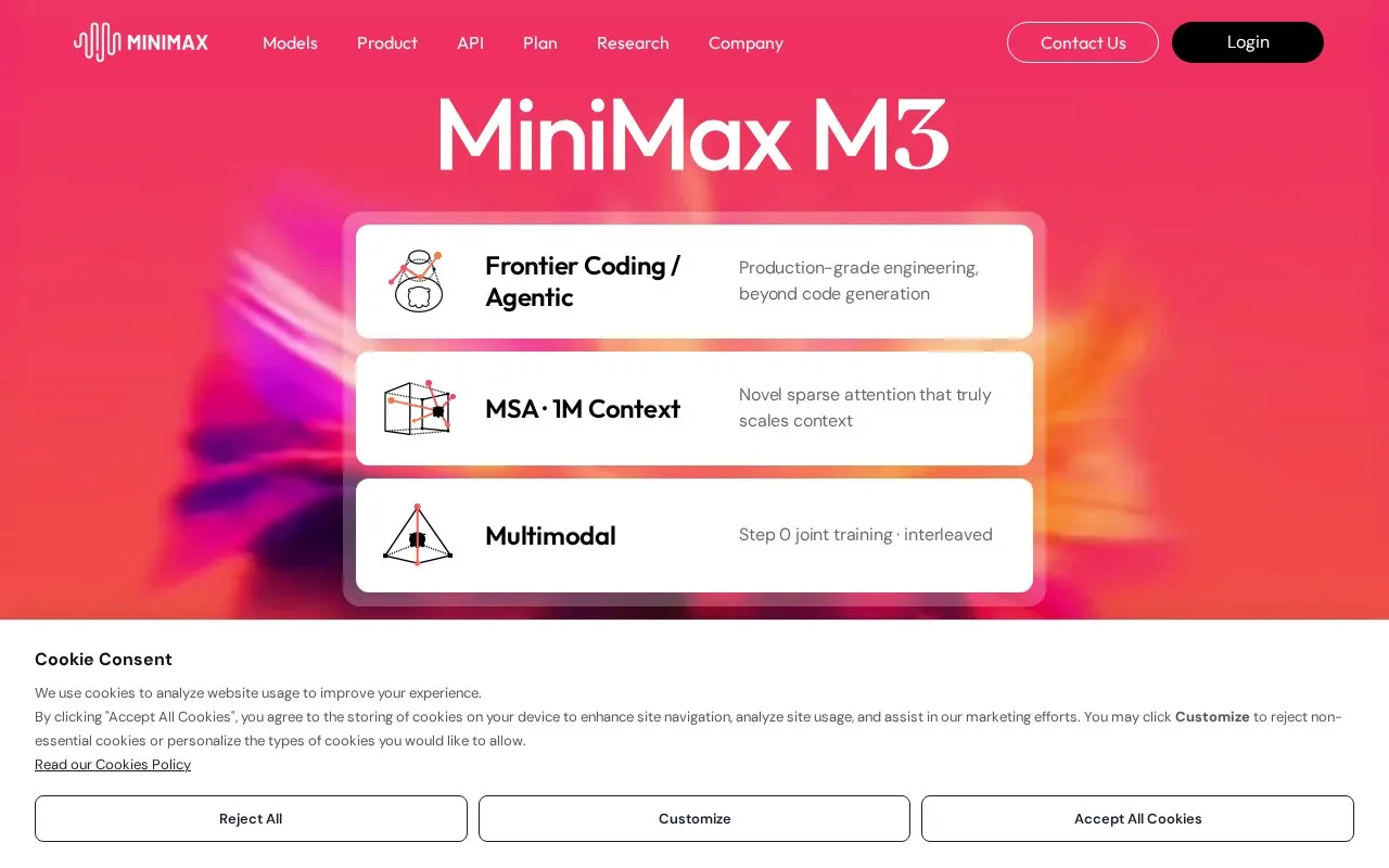 MiniMax homepage screenshot