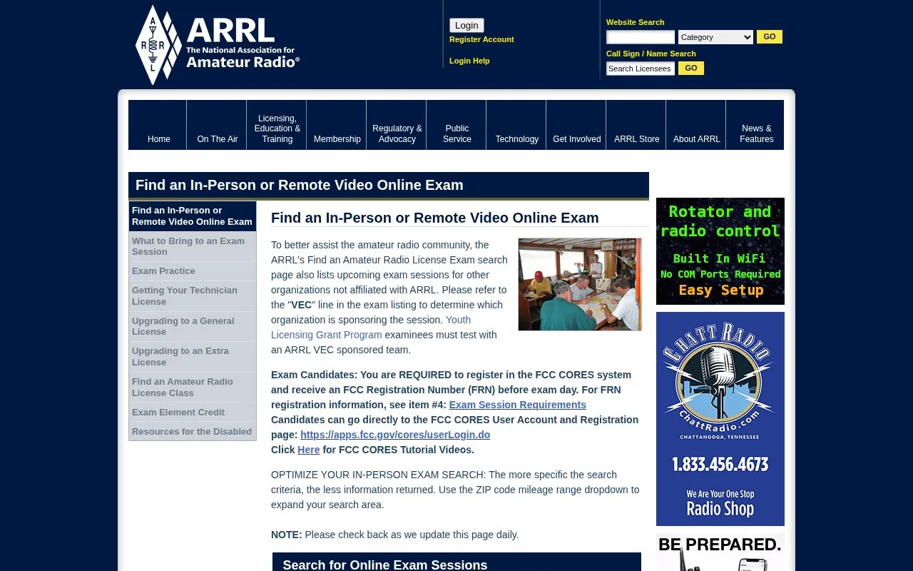 Exam Search homepage screenshot