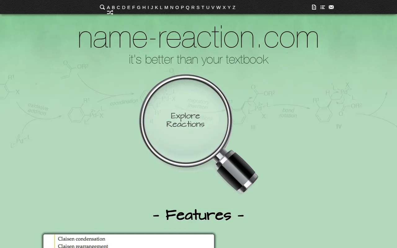name-reaction homepage screenshot