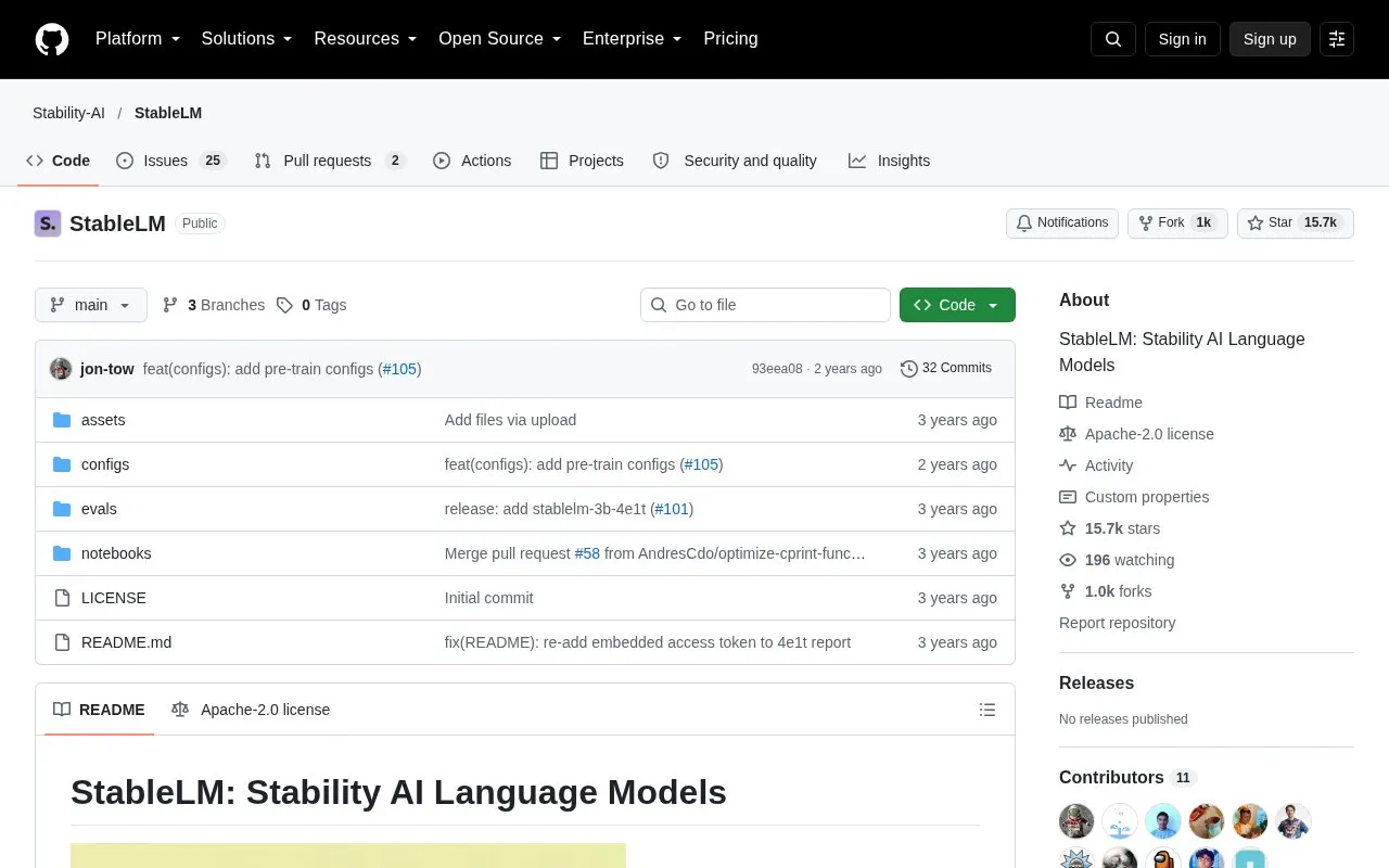 StableLM homepage screenshot