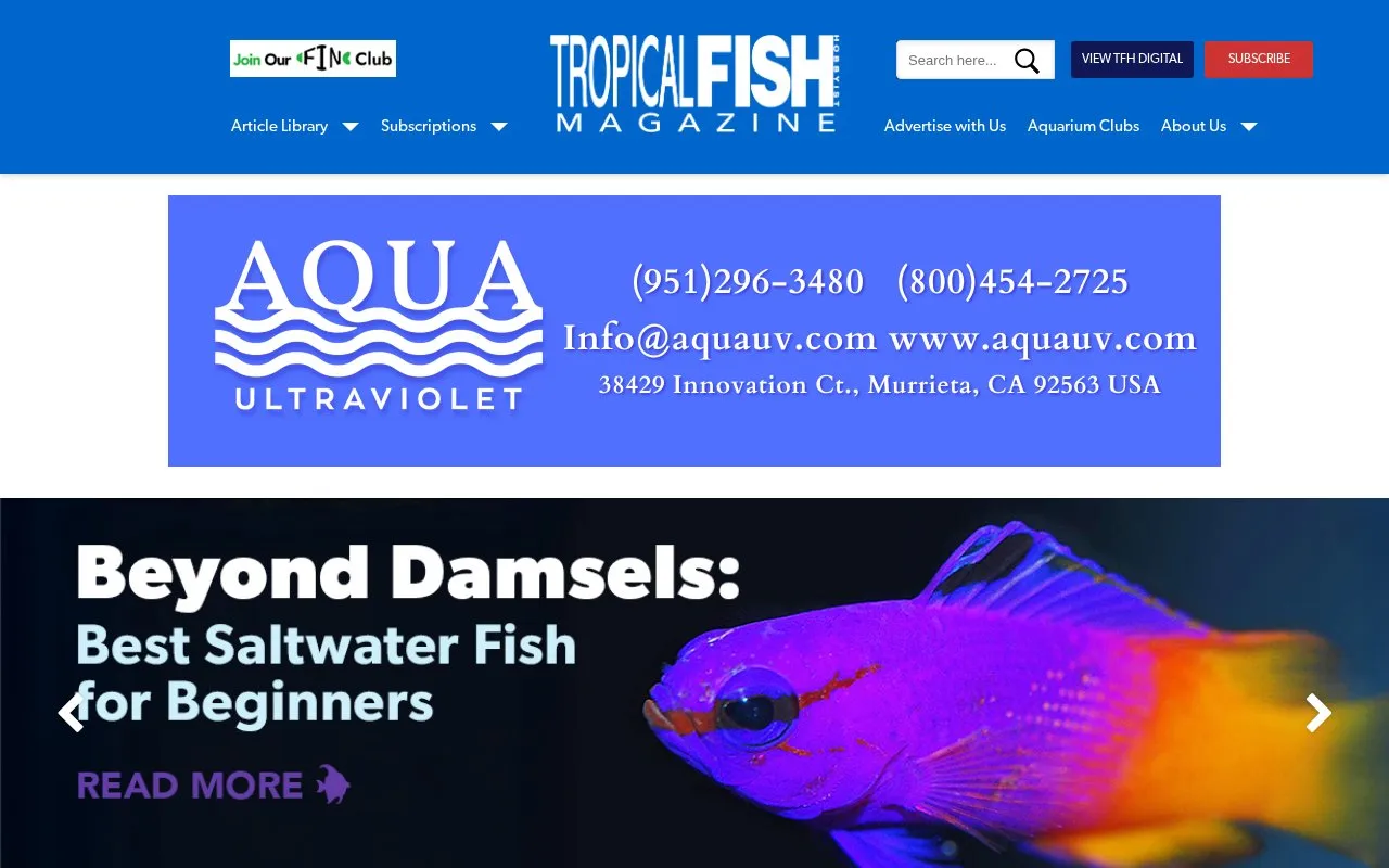Tropical Fish Hobbyist homepage screenshot