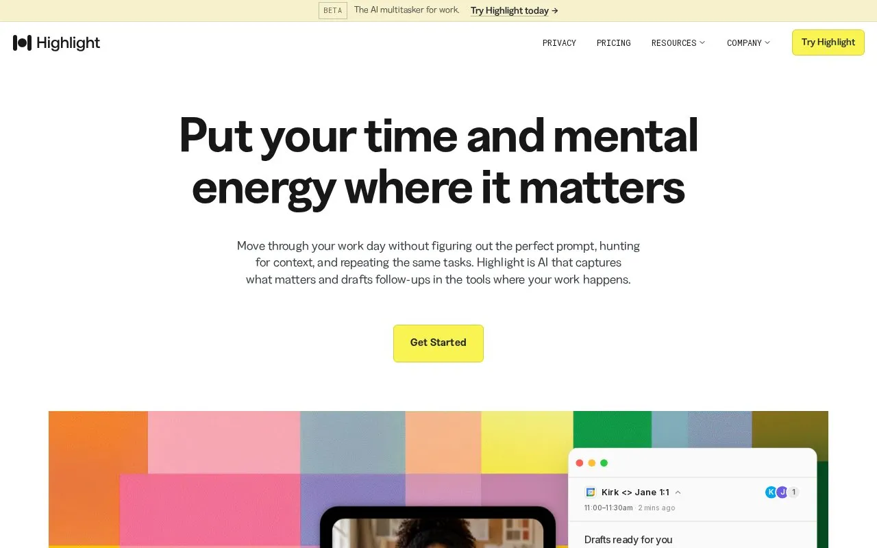 Highlight AI homepage screenshot