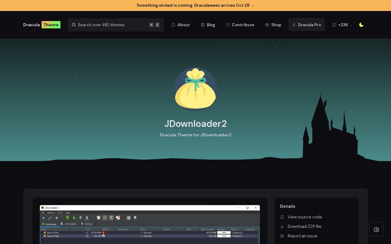 Dracula Theme homepage screenshot