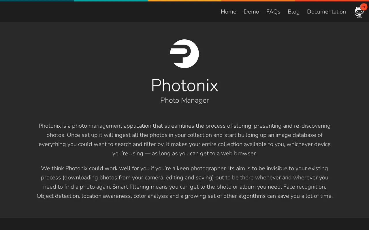 Photonix homepage screenshot