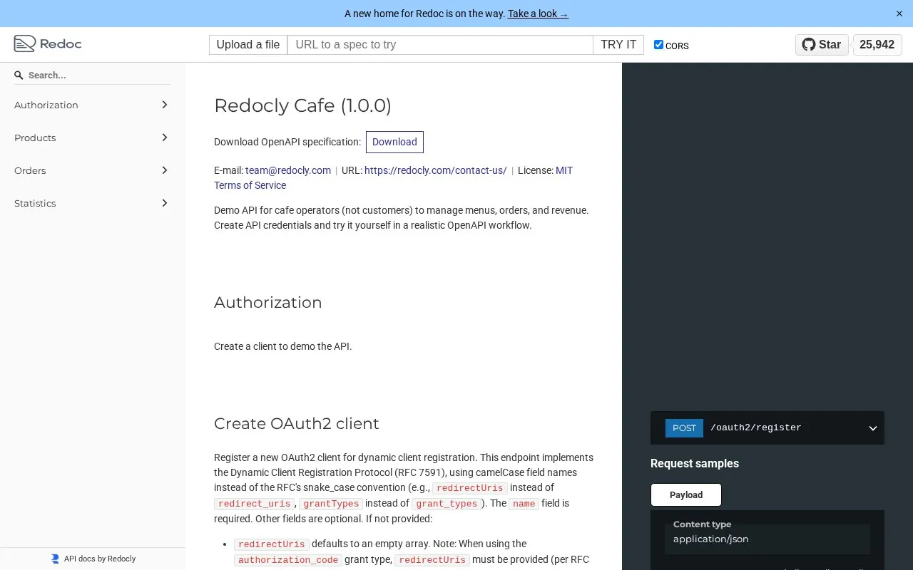 ReDoc homepage screenshot