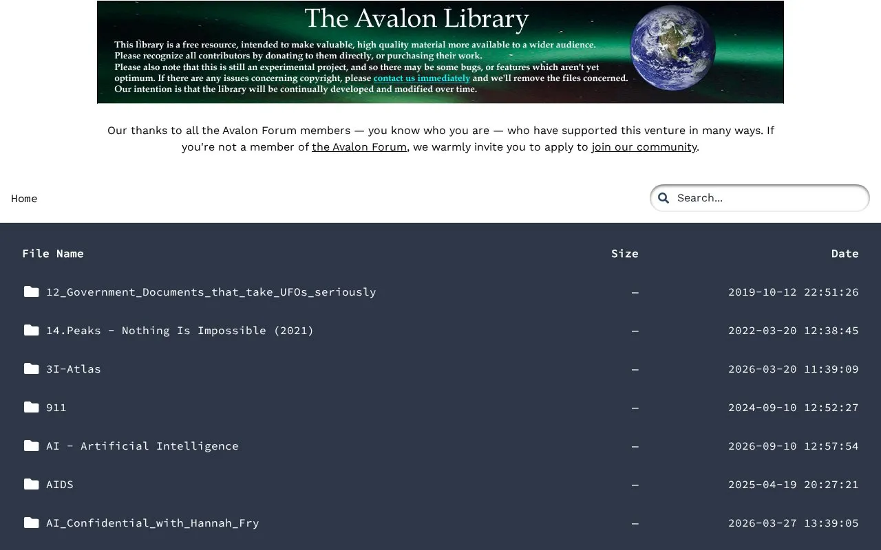 Avalon Library homepage screenshot