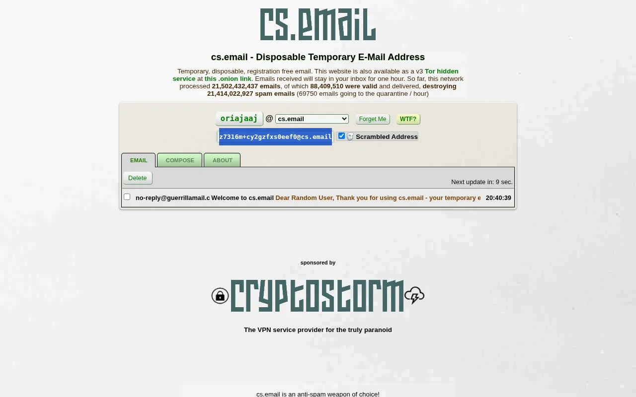 cs.email homepage screenshot