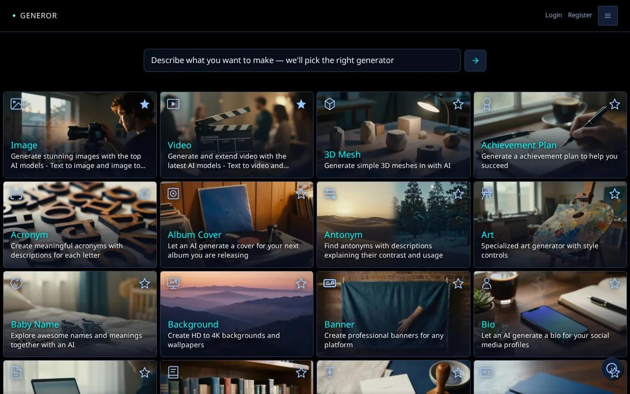 Generor homepage screenshot